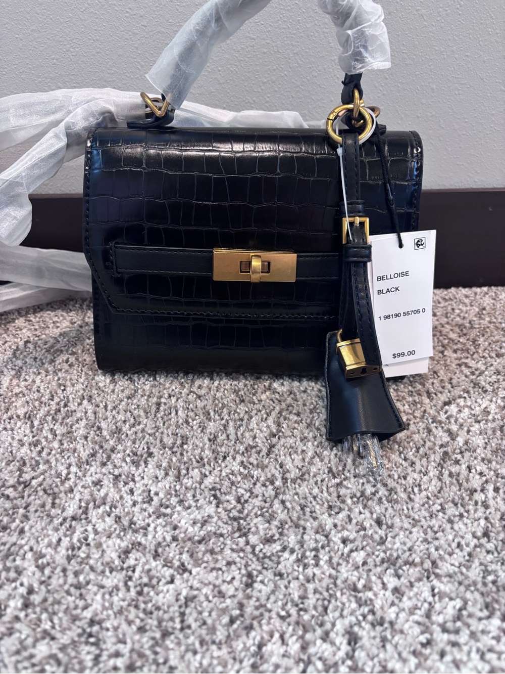 Steve Madden Belloise Black Exotic Top Handle Crossbody Bag NWT
